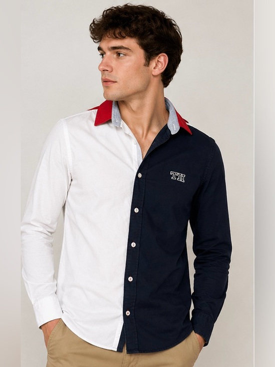 Tommy Hilfiger Other - Tommy Hilfiger Men’s Colorblock Button Up Shirt XS Slim Fit Navy White Red